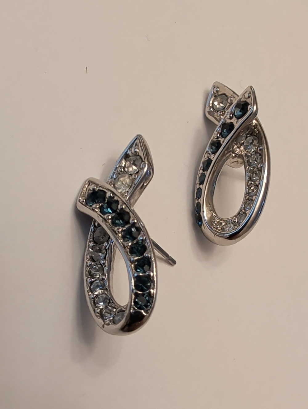 Vintage Silver Loop Earrings with Blue and Clear Stones by Gallery Original